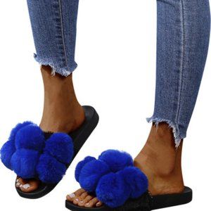 PomPom Fux fur fluffy slides slippers